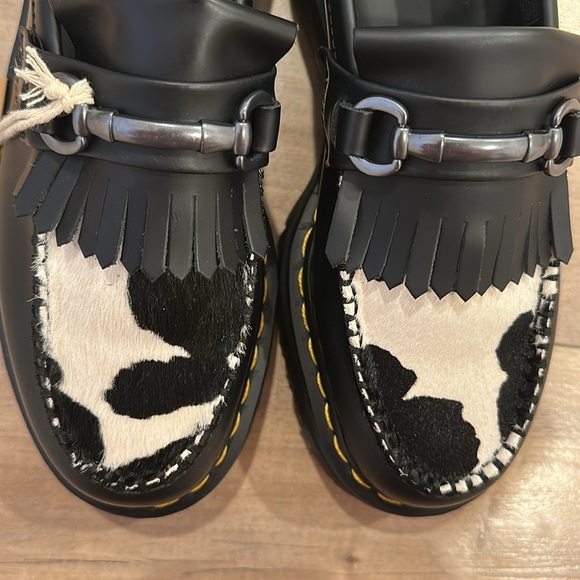NEW Dr. Martens Adrian Snaffle Quad Platform Loafer Cow Print Unisex Size W9 M8 - Picture 13 of 16